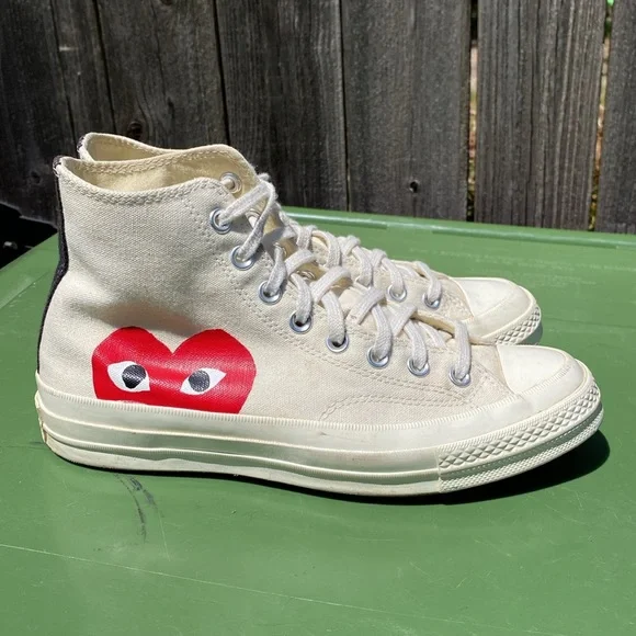 Converse Comme des Garçon Play Cream High-Top Canvas Sneakers Men’s 7 Women’s 9 - Picture 3 of 9